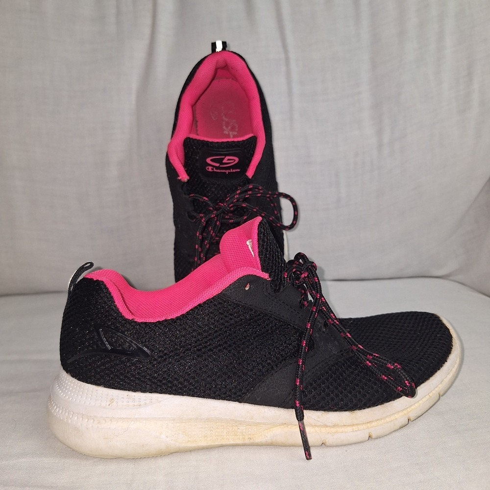Champion Black Pink Athletic Shoes Mesh Upper White Outsoles 7.5 Sporty Y2K